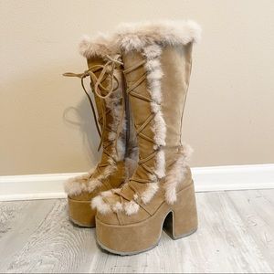 Demonia | Shoes | Demonia Camel 31 Knee High Fur Boots Tan Size 7 | Poshmark